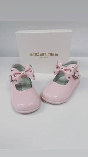 231287 Pink Stud Patent Bow Andanines