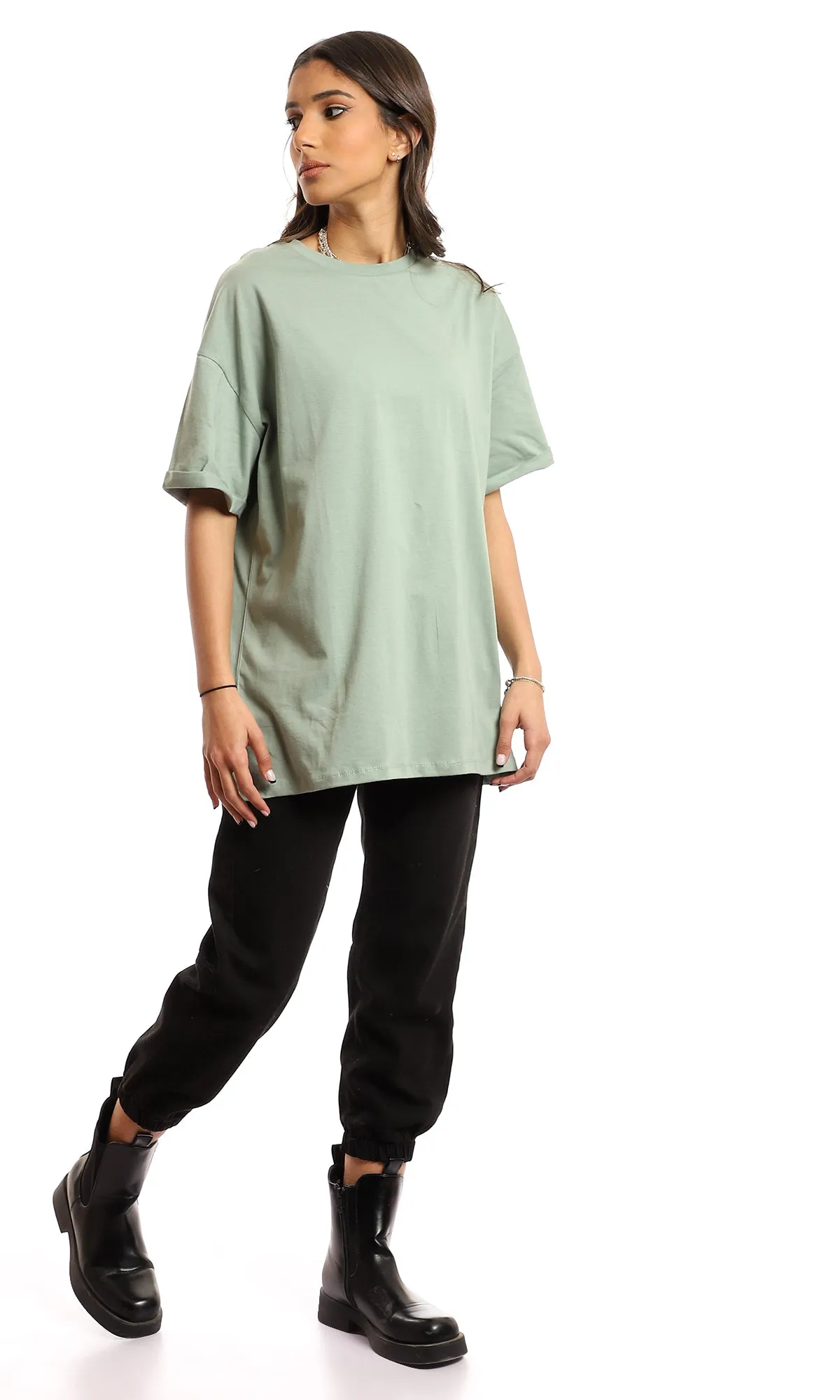 97233 Loose Fit Comfy Plain T-Shirt - Mint