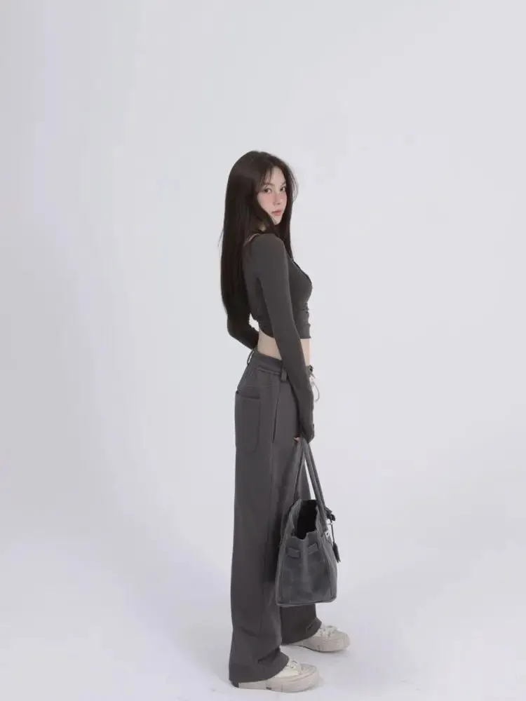 Aesthetic Halter Two-Piece Set - Harajuku Long Sleeve Tee From Kawaii Stop