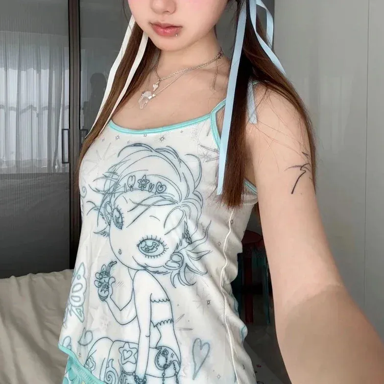 Aesthetic Sweet Tank Top - Sleeveless Japanese Cartoon Print From Kawaii Stop