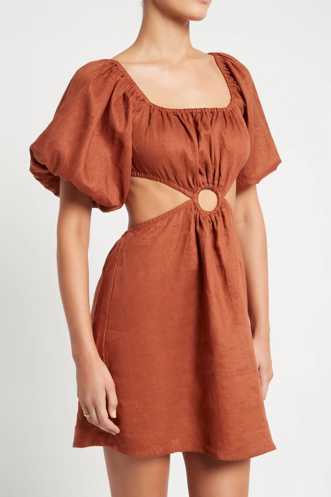 Almero Cut-Out Linen Mini Dress
