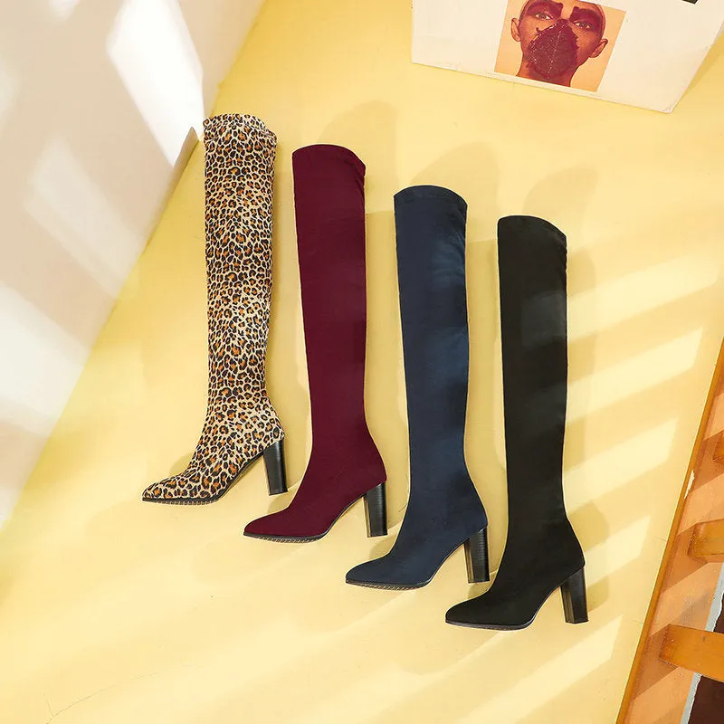 Autumn And Winter Over Knee Thick Heel Elastic Boots