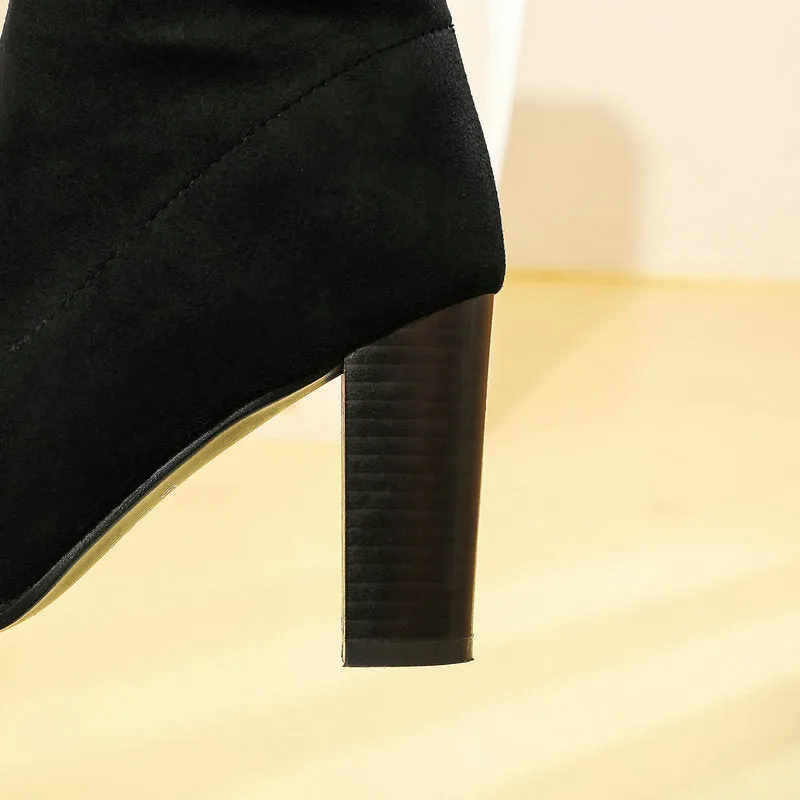 Autumn And Winter Over Knee Thick Heel Elastic Boots
