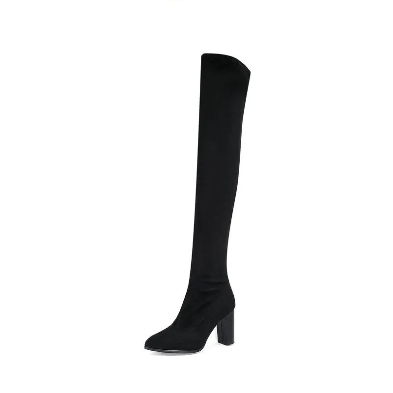 Autumn And Winter Over Knee Thick Heel Elastic Boots