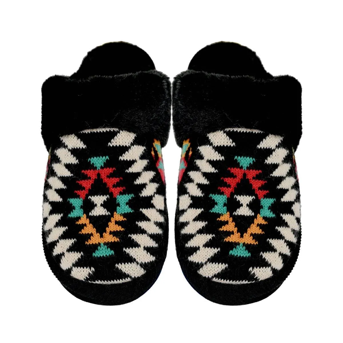 Aztec Patterned Faux Fur C.C Slippers SPE3001