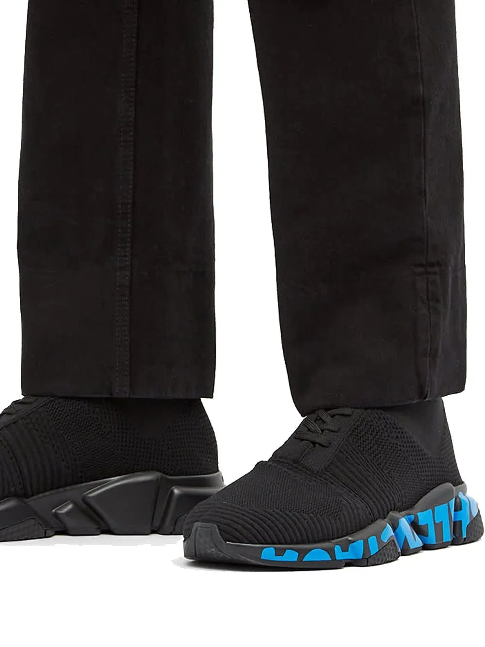 BALENCIAGA Laced Speed Runner Black/Blue Graffiti