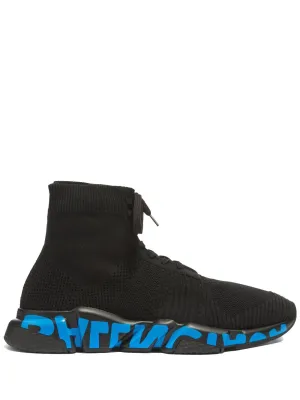 BALENCIAGA Laced Speed Runner Black/Blue Graffiti