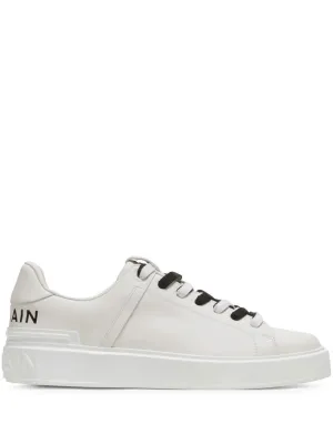 BALMAIN B-Court Leather Print Logo Sneakers White Black