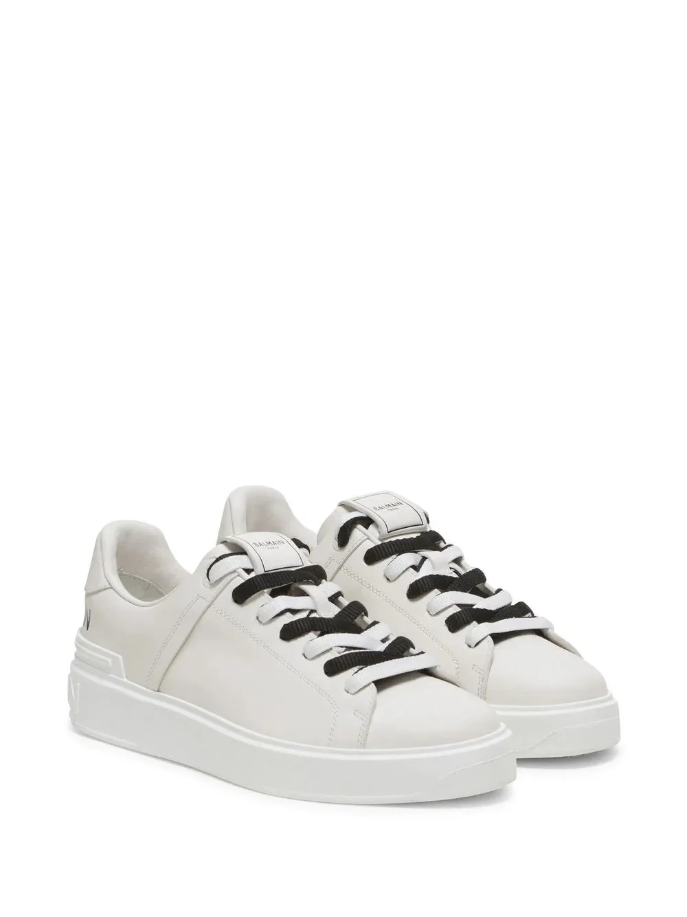 BALMAIN B-Court Leather Print Logo Sneakers White Black