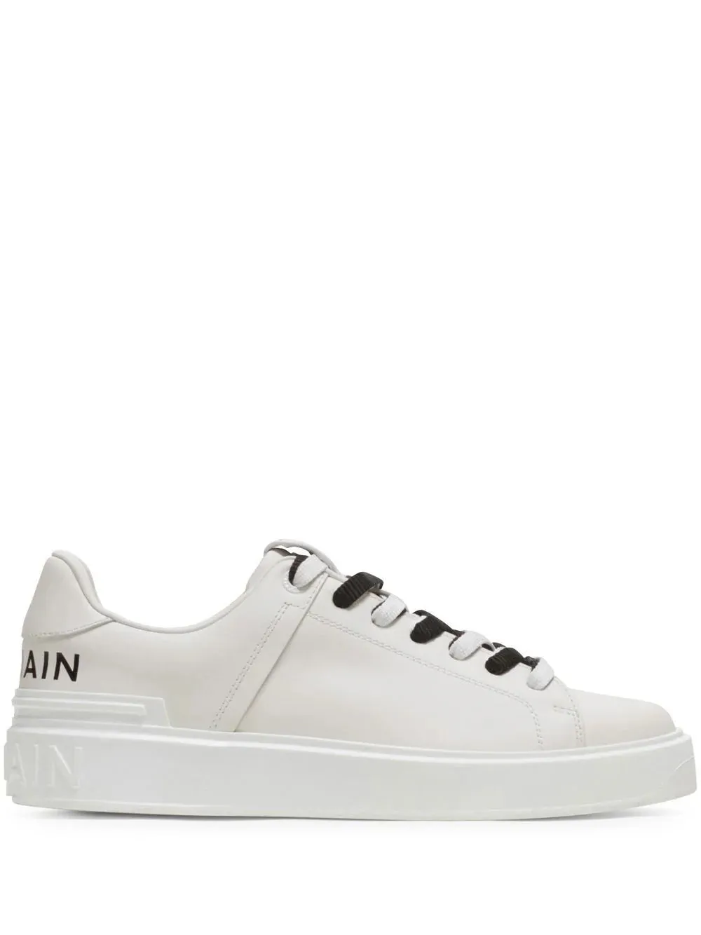 BALMAIN B-Court Leather Print Logo Sneakers White Black