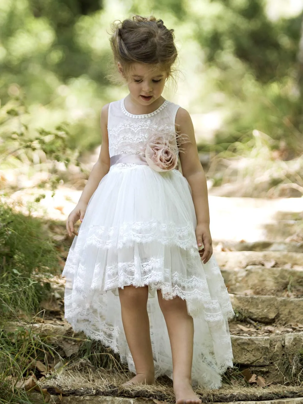 Baptism Asymmetric Dress with lace - IOKASTE Ivory
