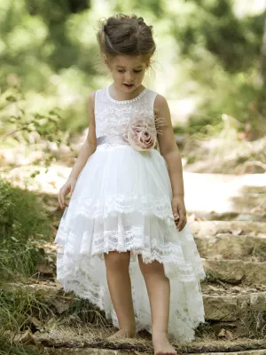 Baptism Asymmetric Dress with lace - IOKASTE Ivory