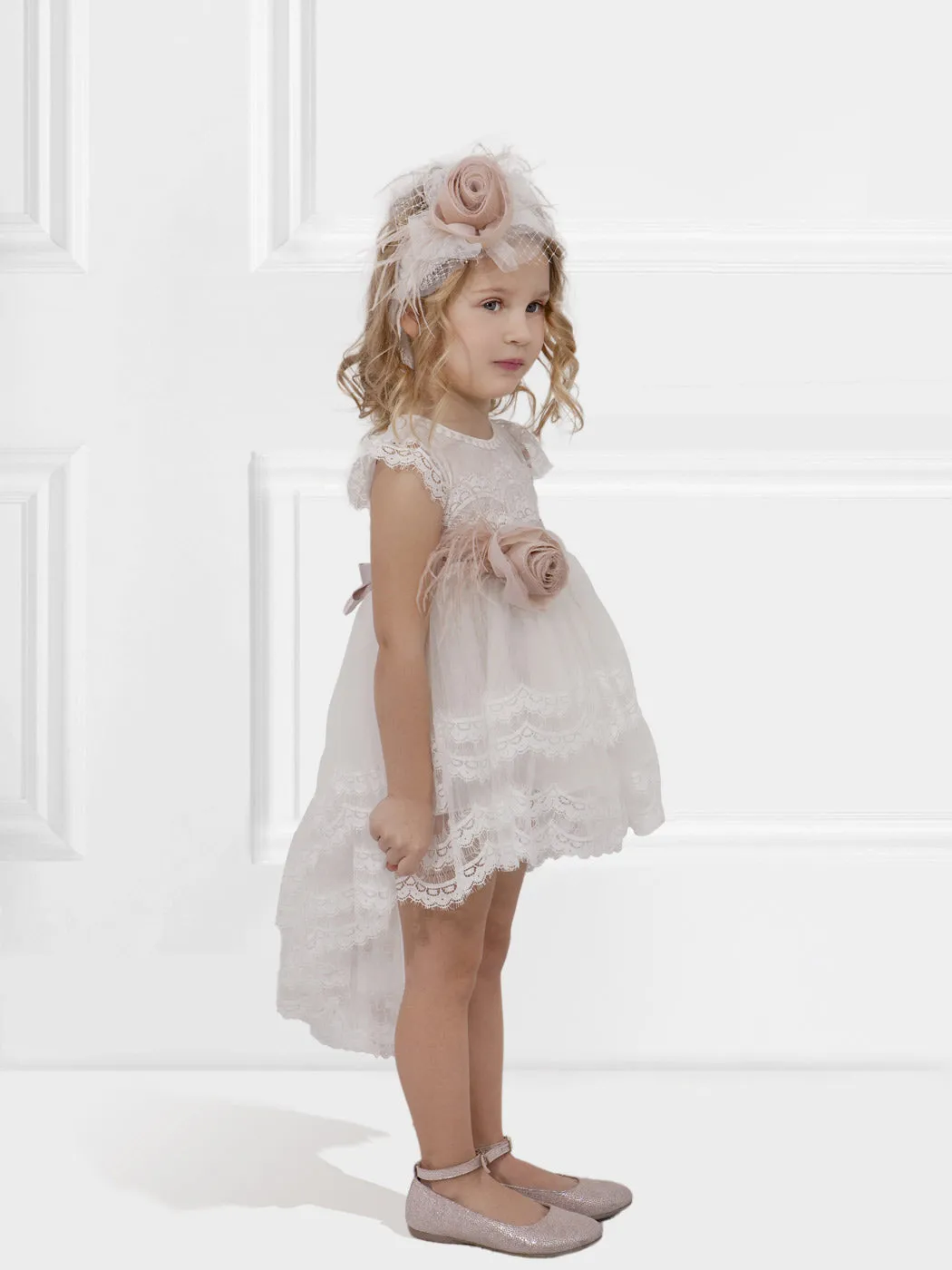 Baptism Asymmetric Dress with lace - IOKASTE Ivory