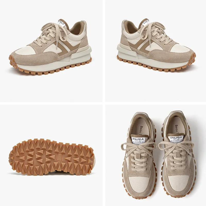 BeauToday Casual Mixed Colors Patchwork Non-slip Chunky Sneakers for Women