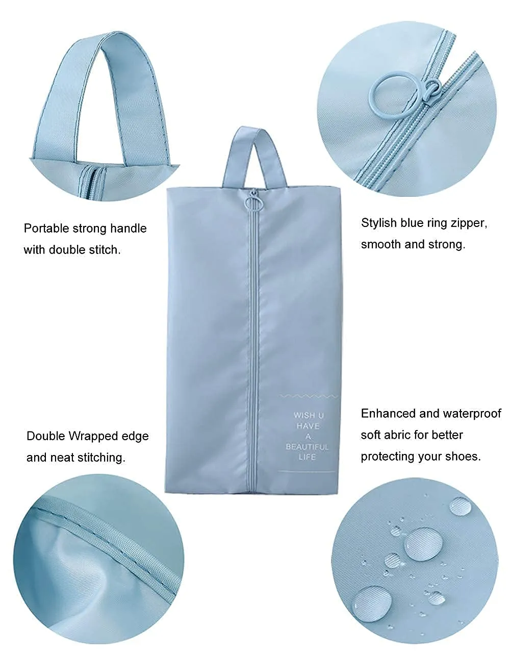 Bellcon Shoe Bags for Travel Waterproof Shoe Bags for Women Large Shoe Storage and Organizer with Round Zipper, 4 Pack Blue