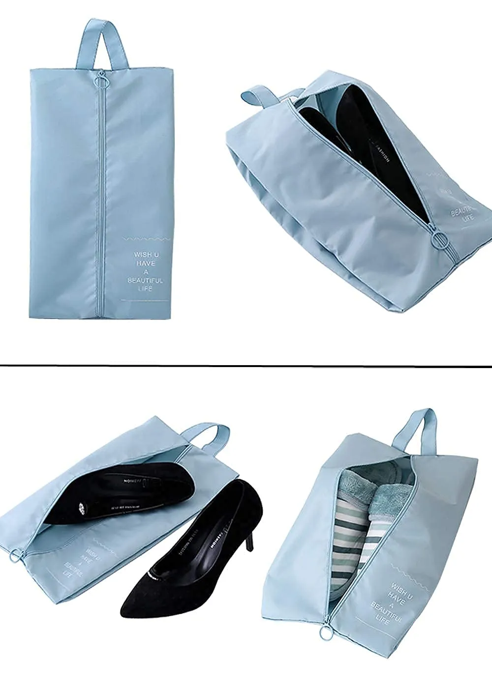 Bellcon Shoe Bags for Travel Waterproof Shoe Bags for Women Large Shoe Storage and Organizer with Round Zipper, 4 Pack Blue