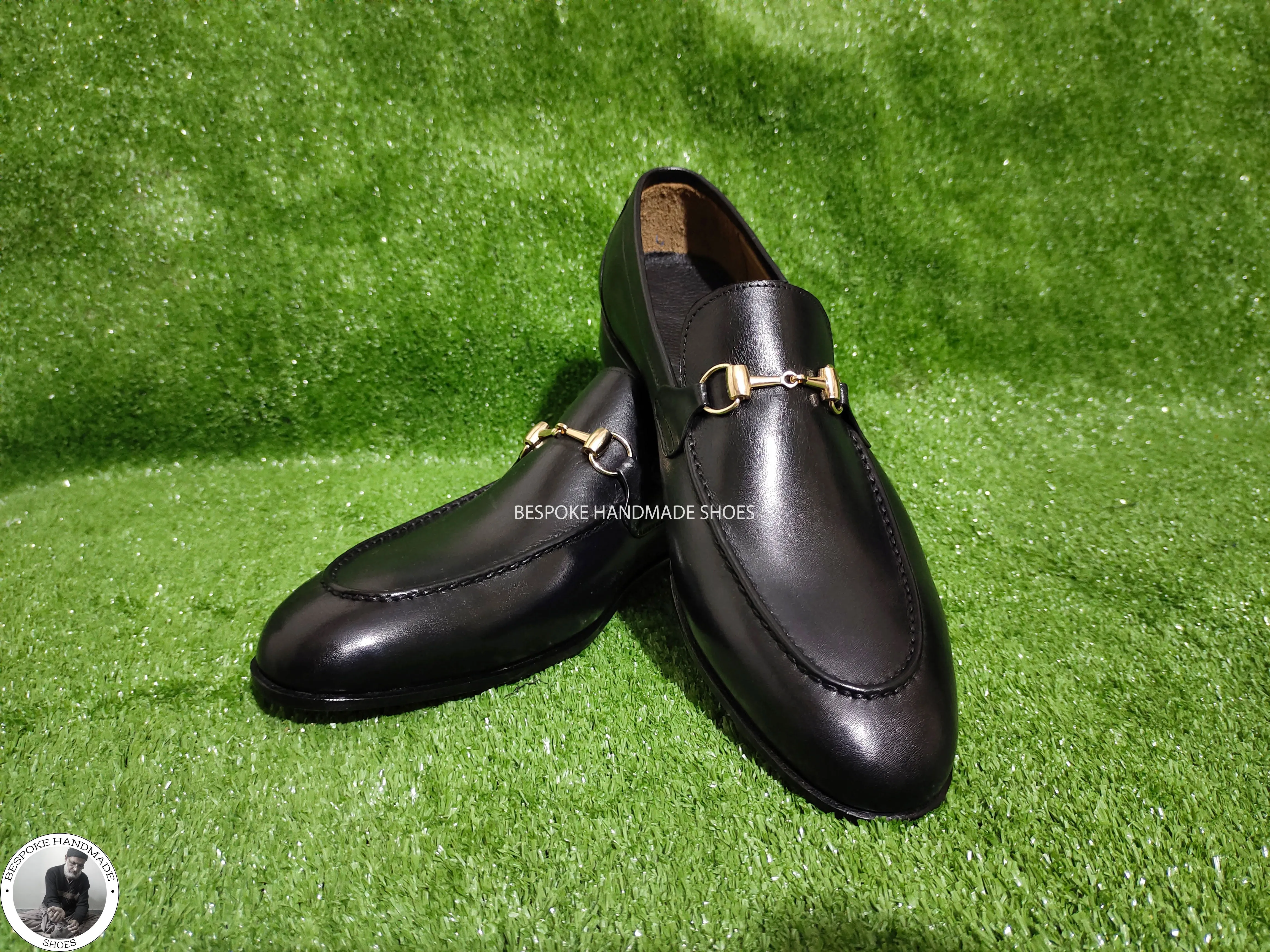 Bespoke Handmade Business Shoe, Black Leather Buckle Loafer Slip on Moccasin Men's Shoes