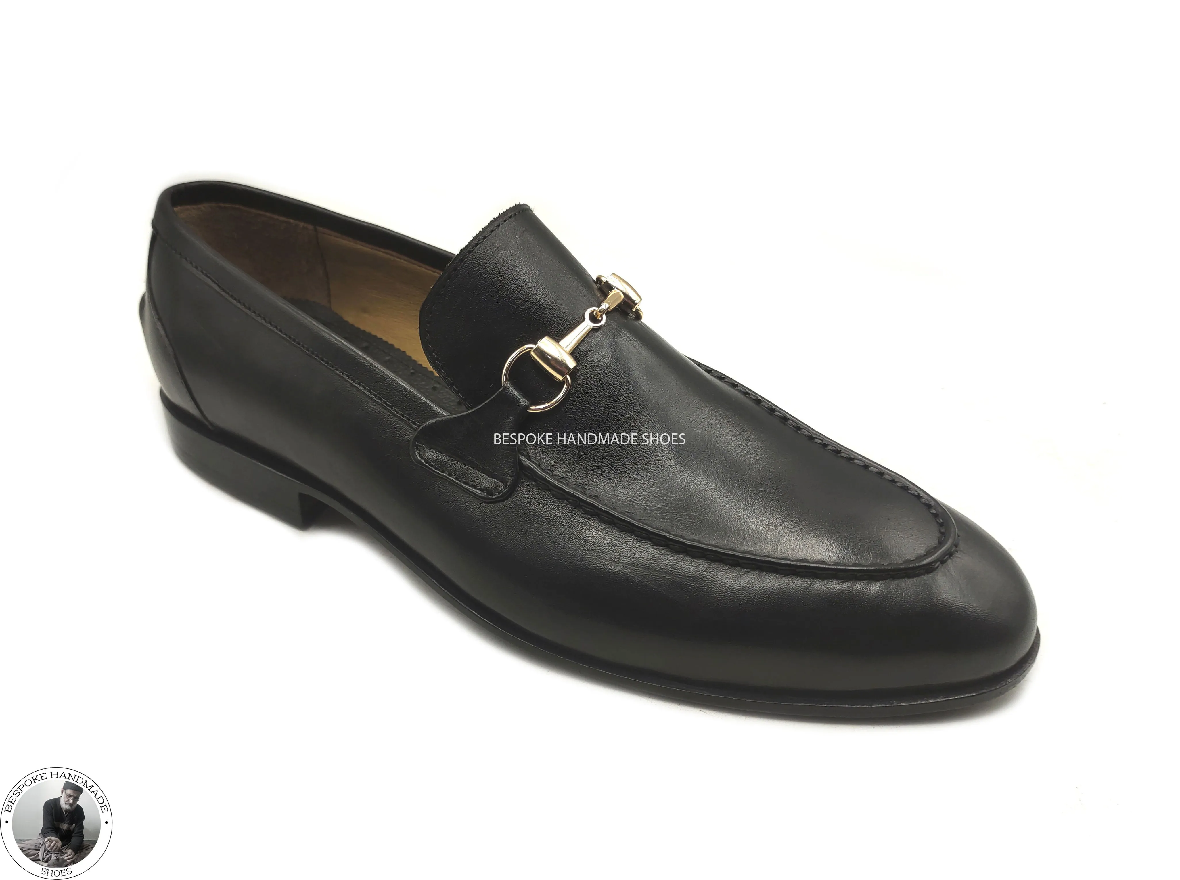 Bespoke Handmade Business Shoe, Black Leather Buckle Loafer Slip on Moccasin Men's Shoes