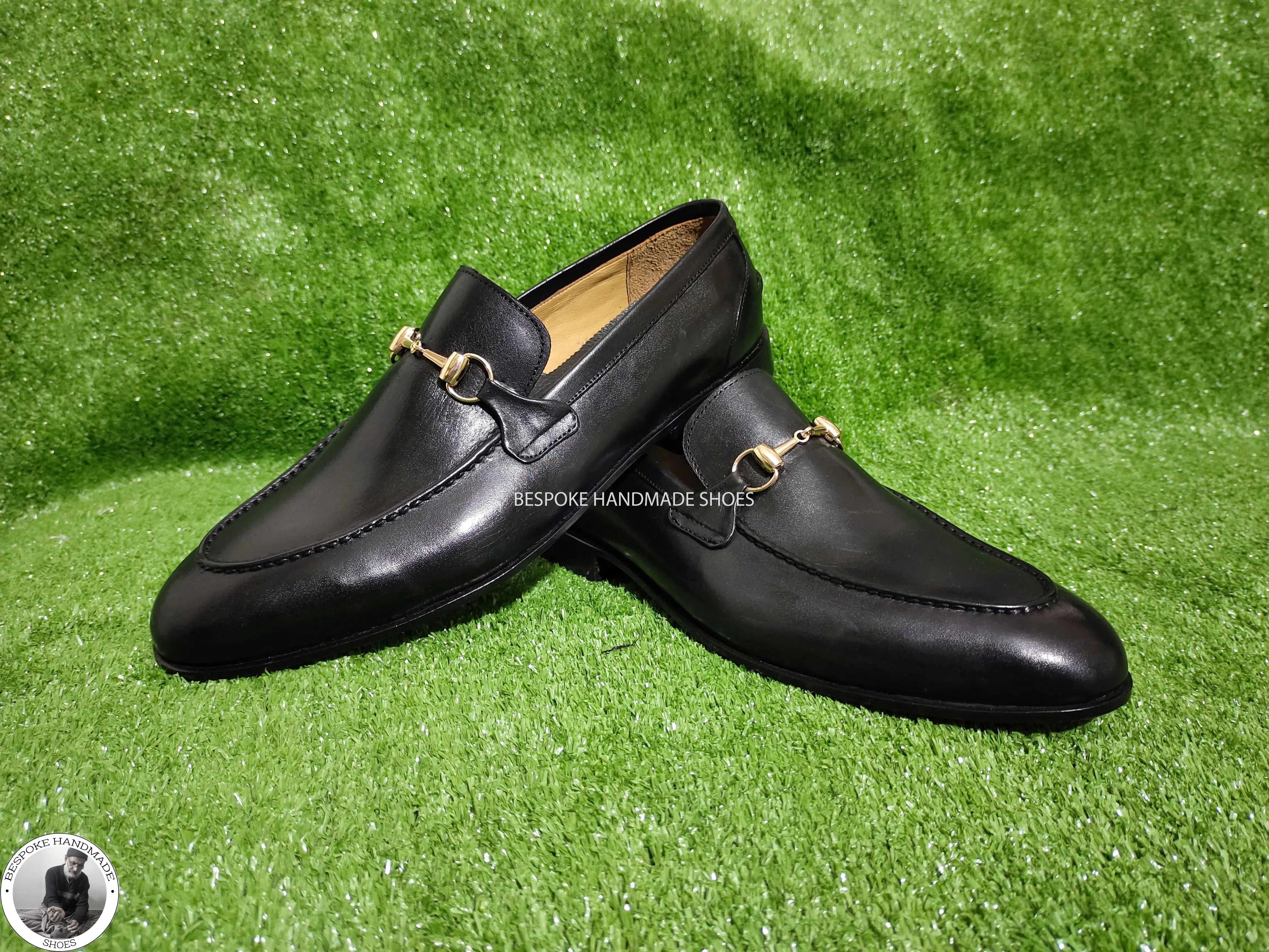 Bespoke Handmade Business Shoe, Black Leather Buckle Loafer Slip on Moccasin Men's Shoes