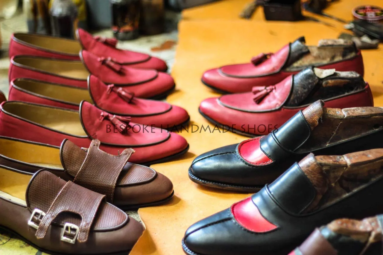 Bespoke Handmade Business Shoe, Black Leather Buckle Loafer Slip on Moccasin Men's Shoes