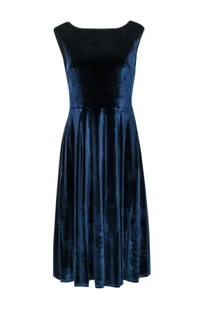 Betsey Johnson - Navy Blue Velvet A-Line Midi Dress Sz 8