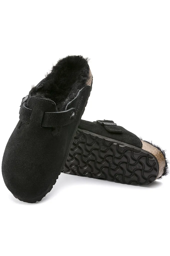 Birkenstock Boston Shearling Suede Leather Clogs Regular Fit