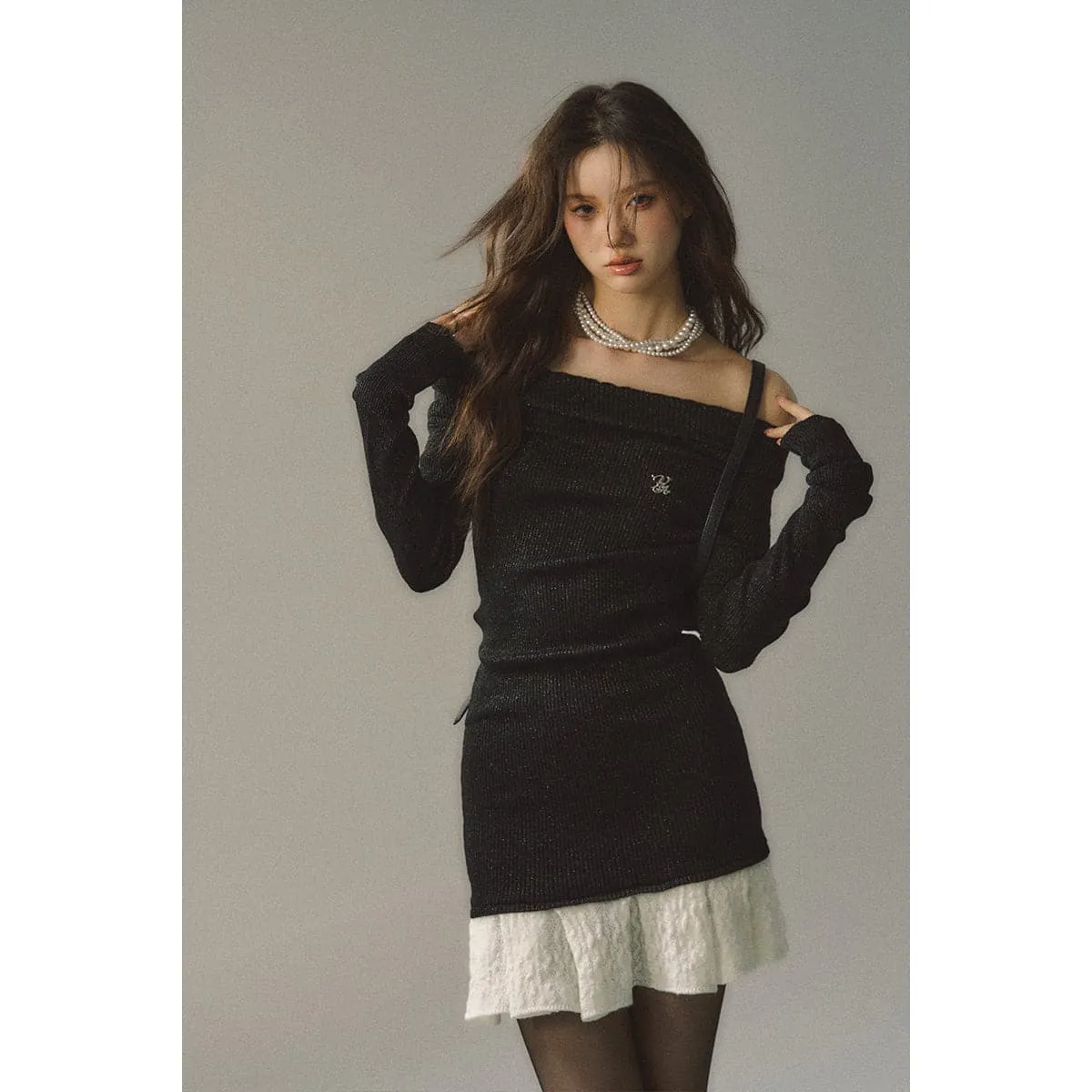 Black Color Blocked Knit Patchwork Dress