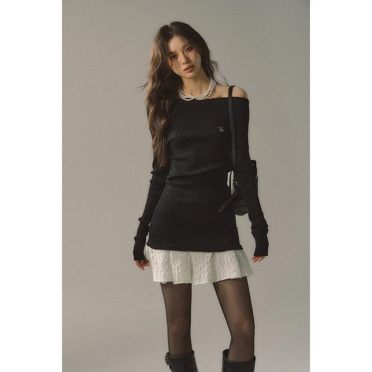 Black Color Blocked Knit Patchwork Dress