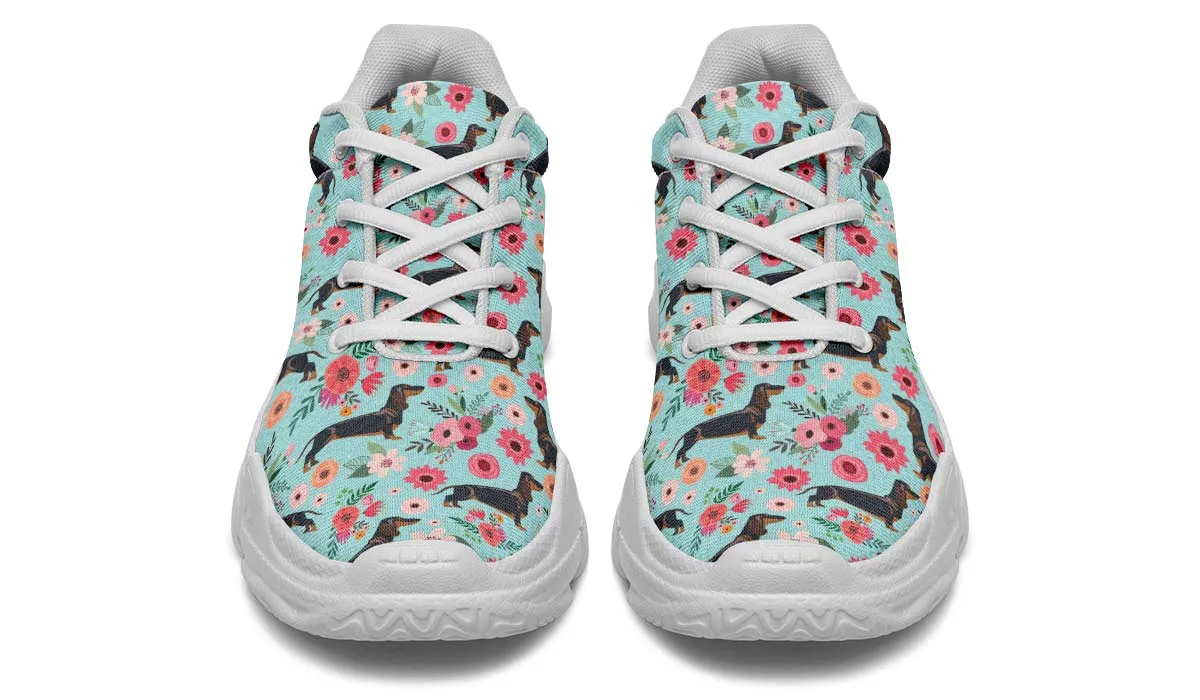 Black Dachshund Flower Chunky Sneakers