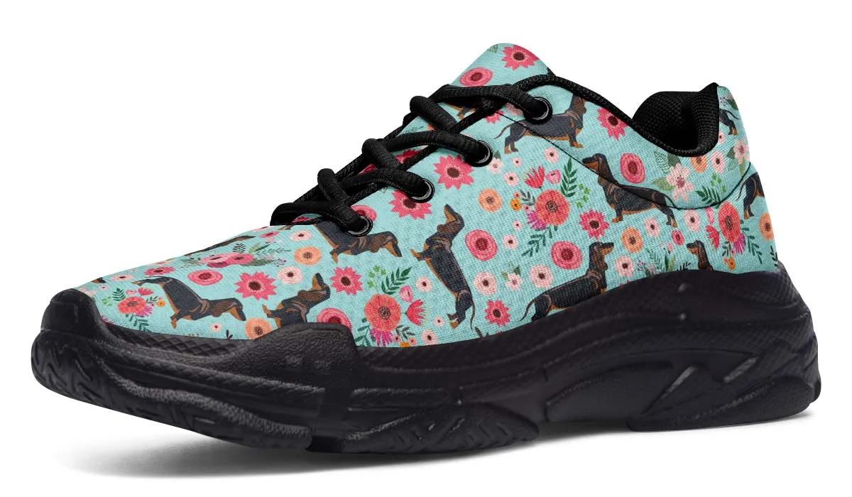 Black Dachshund Flower Chunky Sneakers