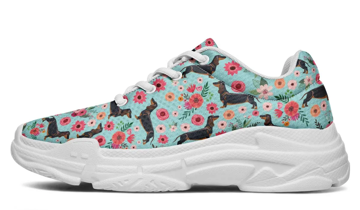 Black Dachshund Flower Chunky Sneakers