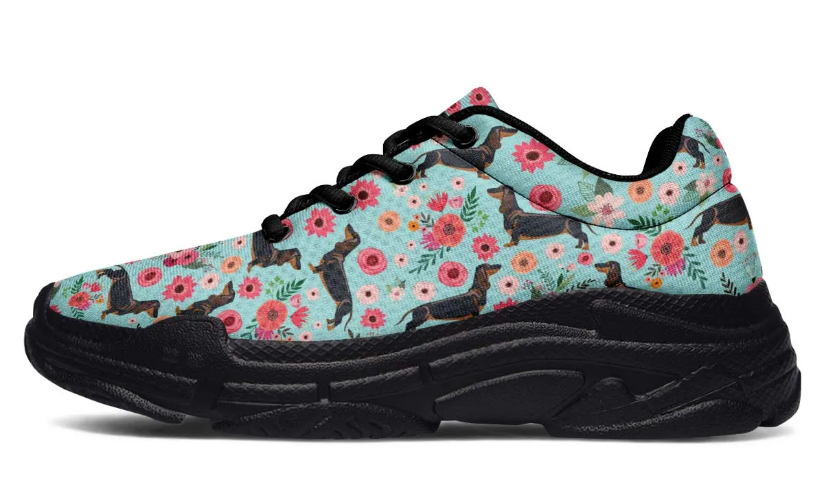 Black Dachshund Flower Chunky Sneakers