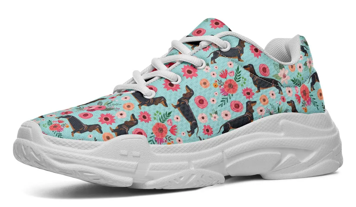Black Dachshund Flower Chunky Sneakers