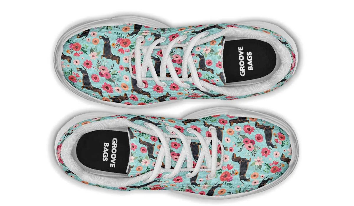 Black Dachshund Flower Chunky Sneakers