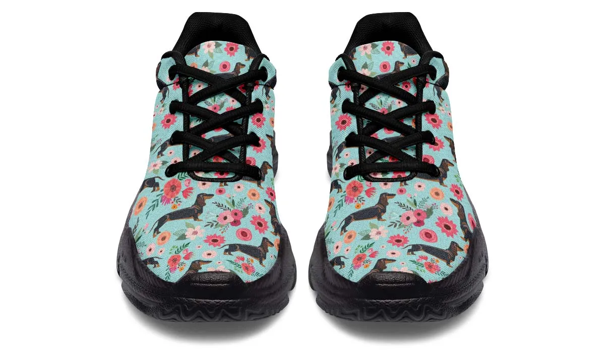 Black Dachshund Flower Chunky Sneakers