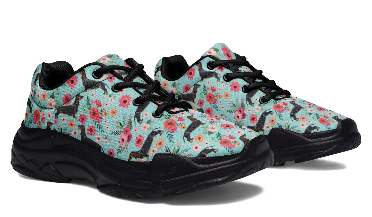 Black Dachshund Flower Chunky Sneakers