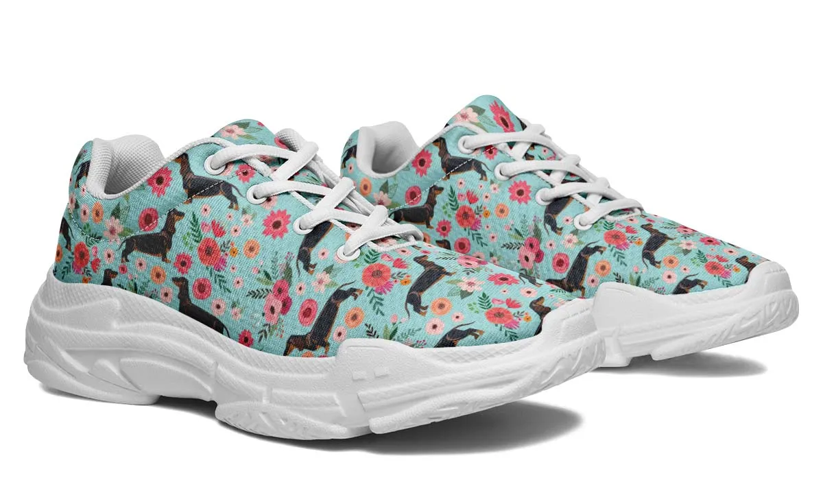 Black Dachshund Flower Chunky Sneakers