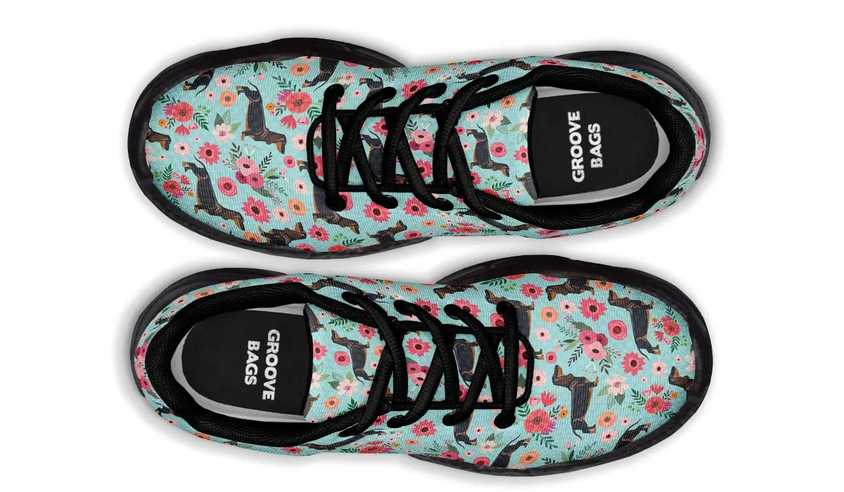 Black Dachshund Flower Chunky Sneakers
