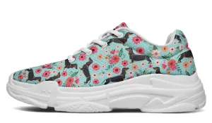 Black Dachshund Flower Chunky Sneakers