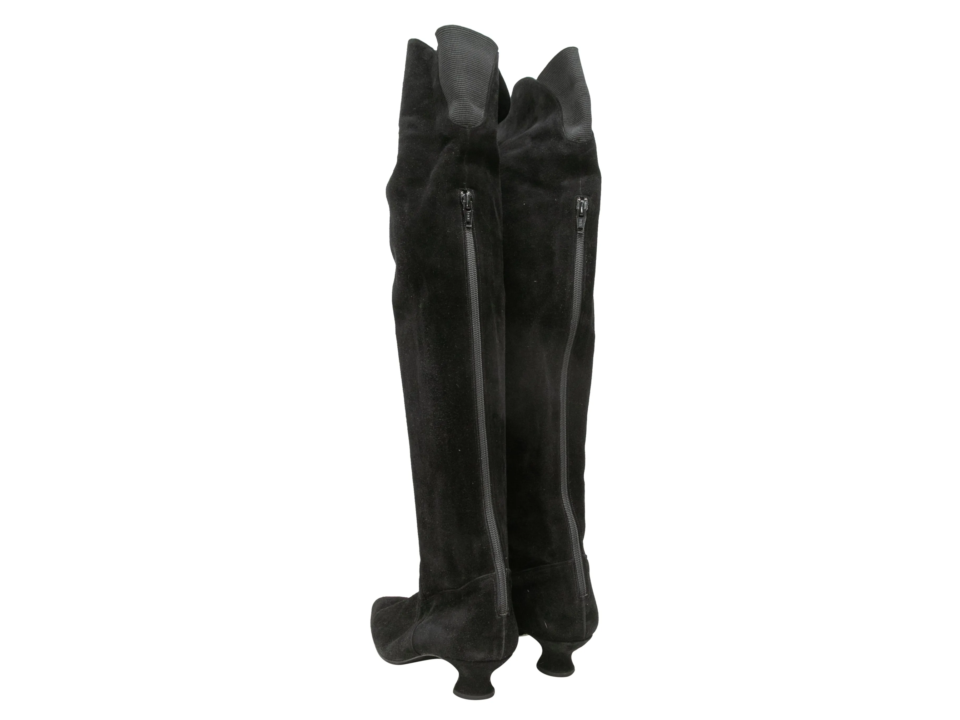 Black Fendi Suede Pointed-Toe Knee-High Heeled Boots Size 7