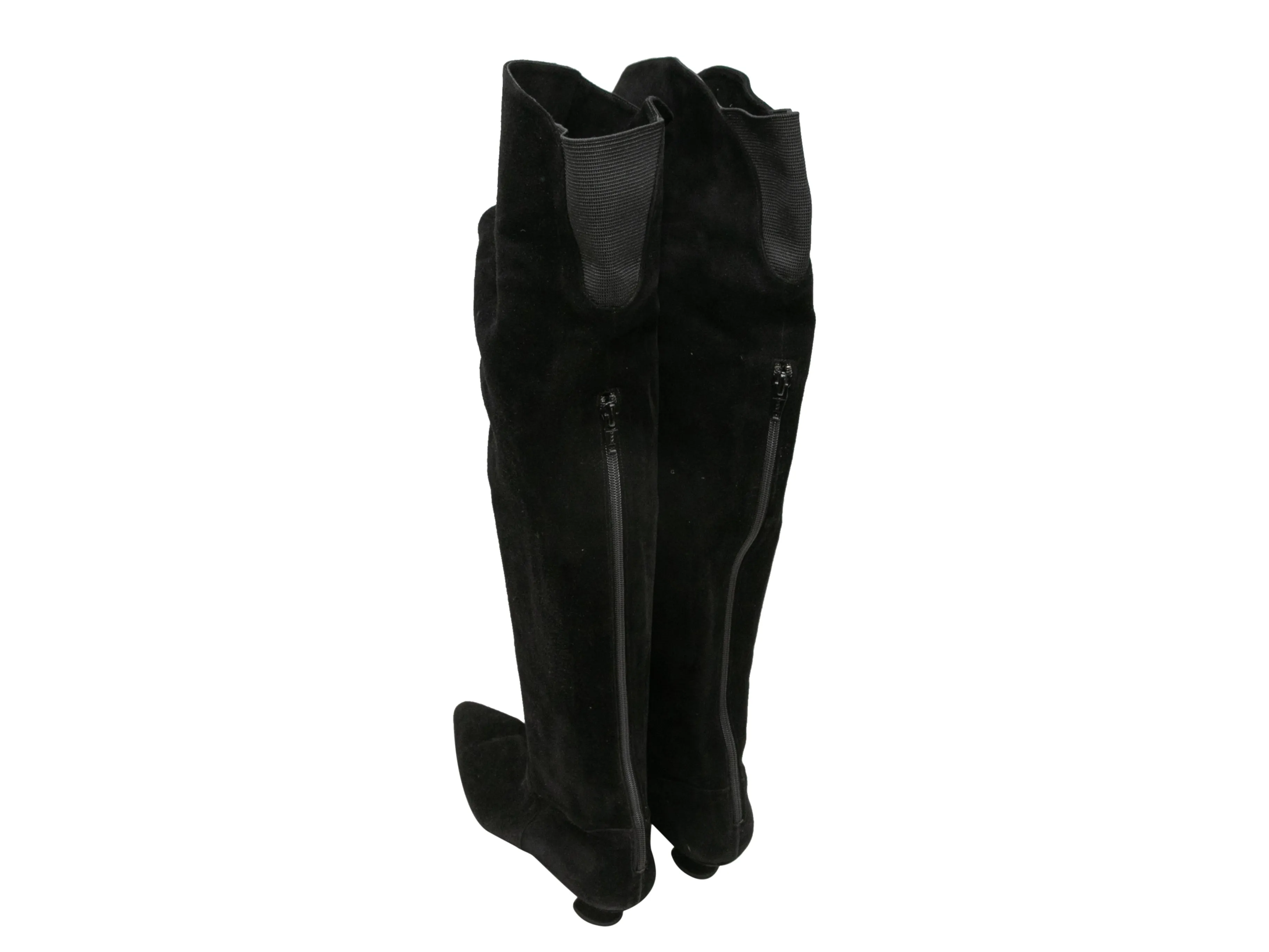 Black Fendi Suede Pointed-Toe Knee-High Heeled Boots Size 7