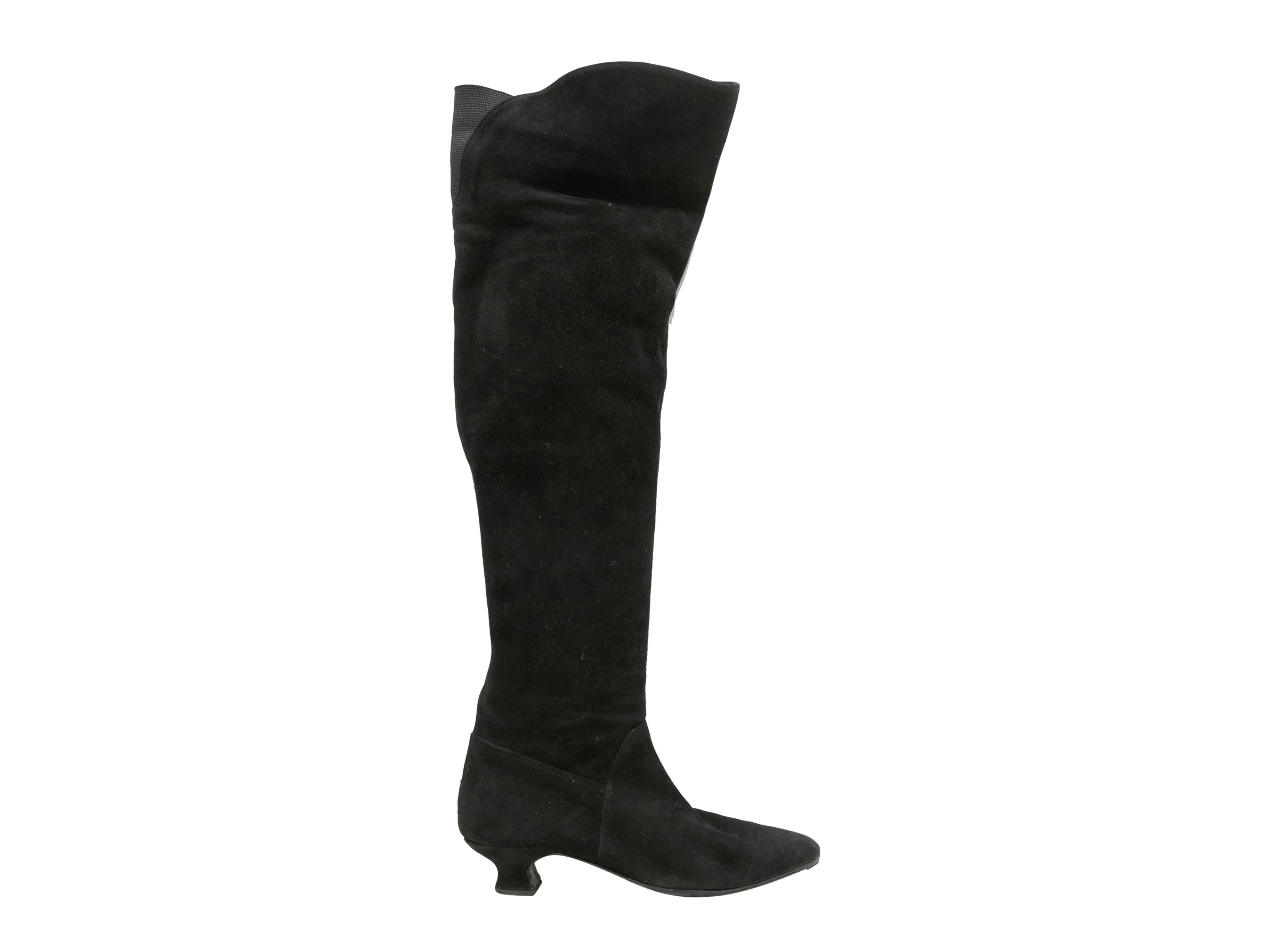 Black Fendi Suede Pointed-Toe Knee-High Heeled Boots Size 7