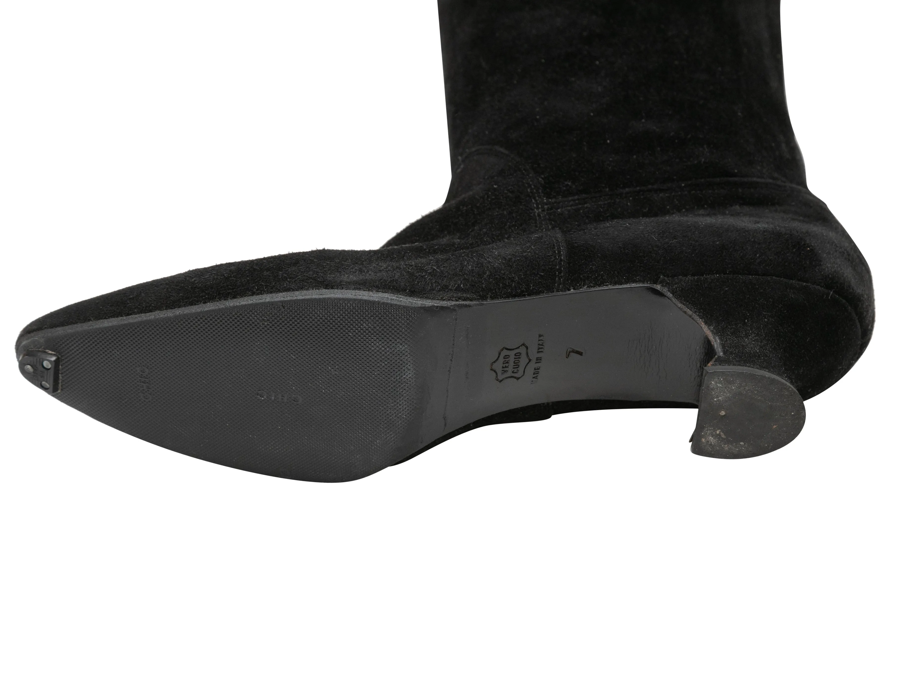 Black Fendi Suede Pointed-Toe Knee-High Heeled Boots Size 7
