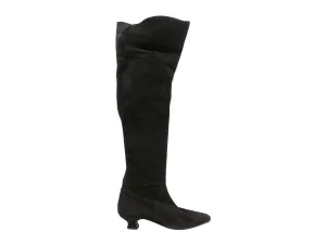 Black Fendi Suede Pointed-Toe Knee-High Heeled Boots Size 7