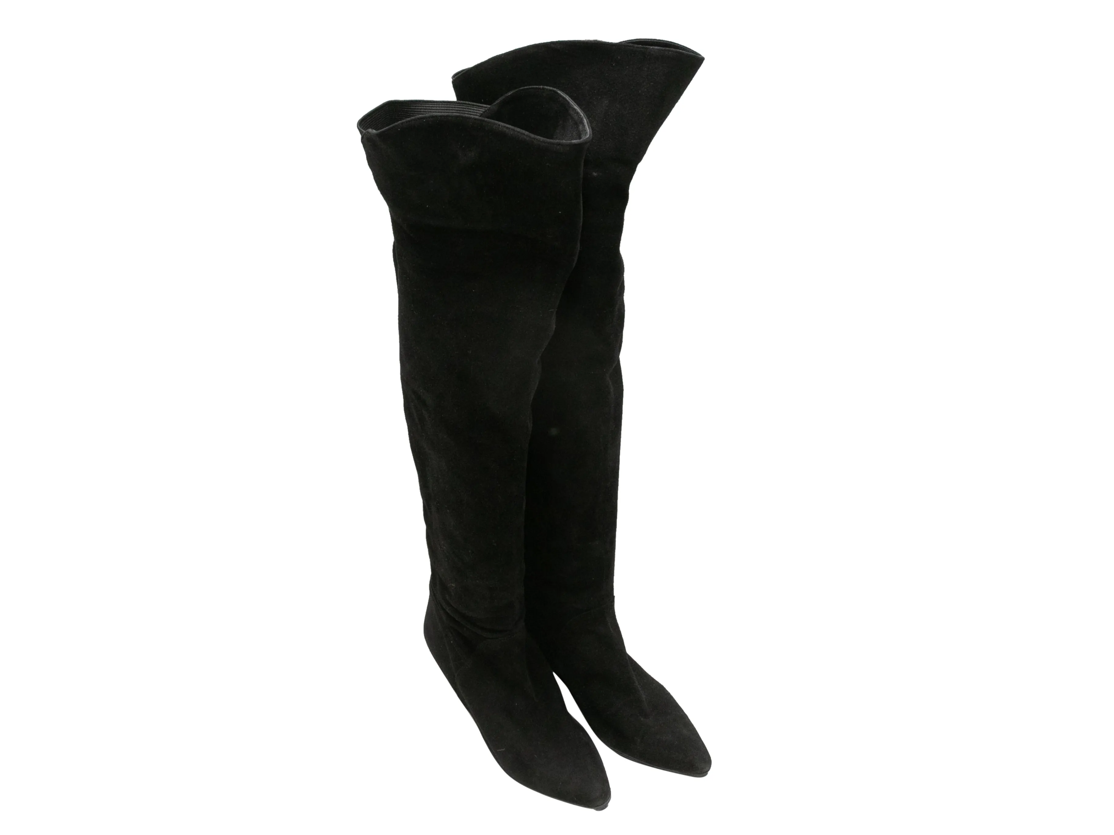 Black Fendi Suede Pointed-Toe Knee-High Heeled Boots Size 7