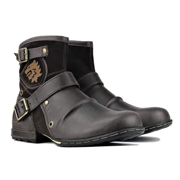 Bottes à Boucles en Cuir Brun Foncé
