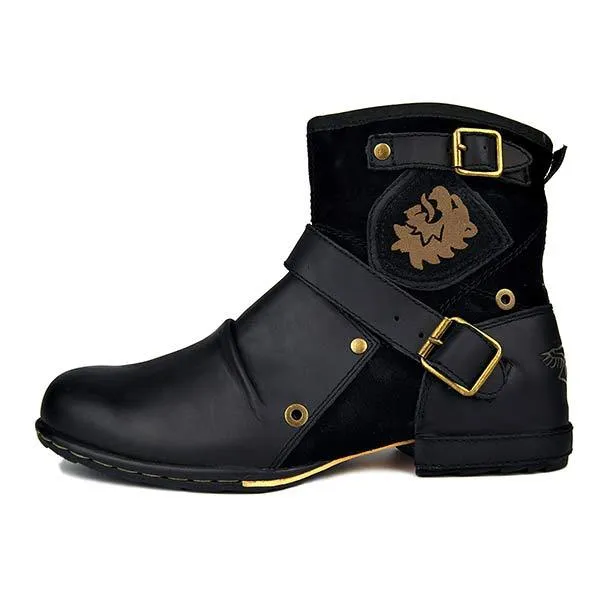 Bottes à Boucles en Cuir Brun Foncé