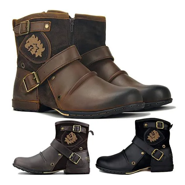 Bottes à Boucles en Cuir Brun Foncé