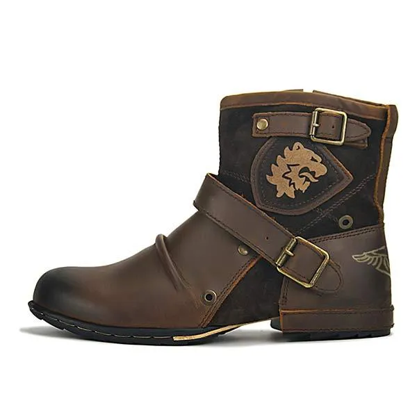 Bottes à Boucles en Cuir Brun Foncé