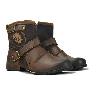 Bottes à Boucles en Cuir Brun Foncé